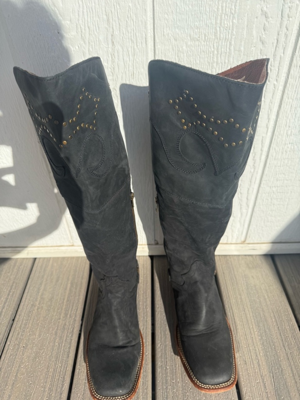 Dan Post Black Over-the-Knee Western Boots with Brown Sole